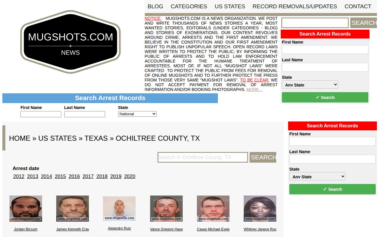 Ochiltree County Mugshots.com route source capture