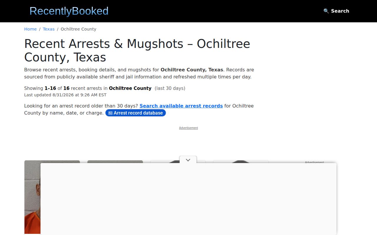 Ochiltree County recent booking republication source capture from RecentlyBooked