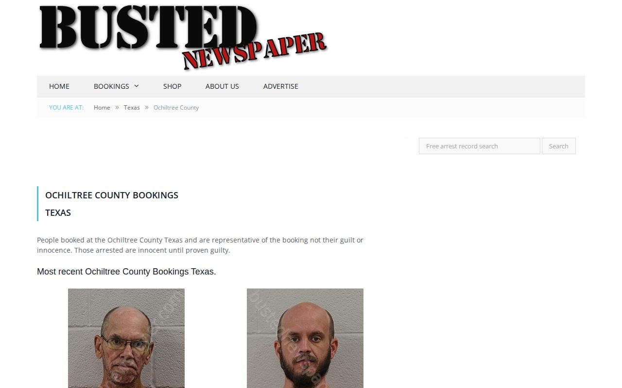 Ochiltree County mugshot republication source capture from Busted Newspaper